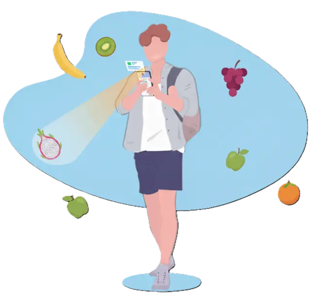 Boy scaning the fruits